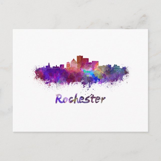 Postal Rochester skyline in watercolor (Anverso)