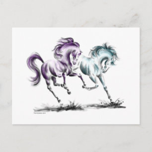 Postal Rociando Carreras Caballos salvajes