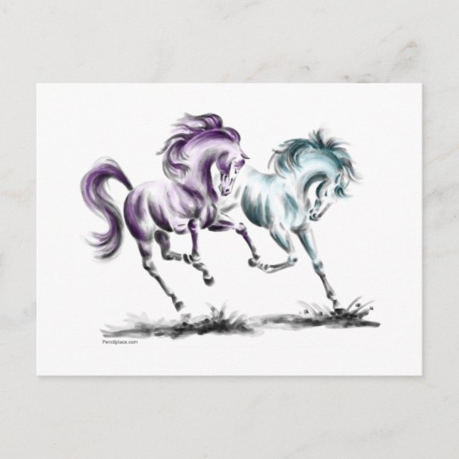 Postal Rociando Carreras Caballos salvajes (Anverso)