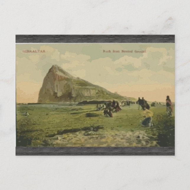 Postal Rock de Gibraltar desde tierra neutral, vintage (Anverso)