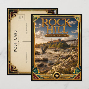 Postal Rock Hill Carolina del Sur Arte Deco Dorado Vintag