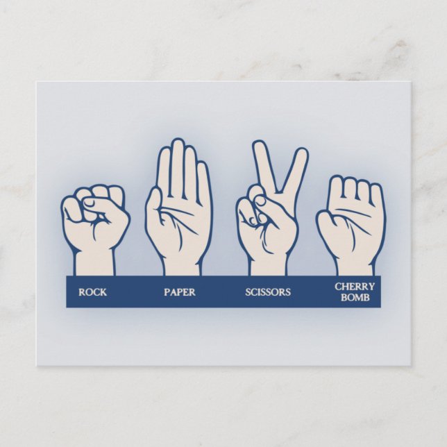 Postal Rock, papel, tijeras, bomba de cerezo (Anverso)