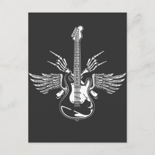 Postal Rock Roll Guitar Player Skeleton Hands Wings