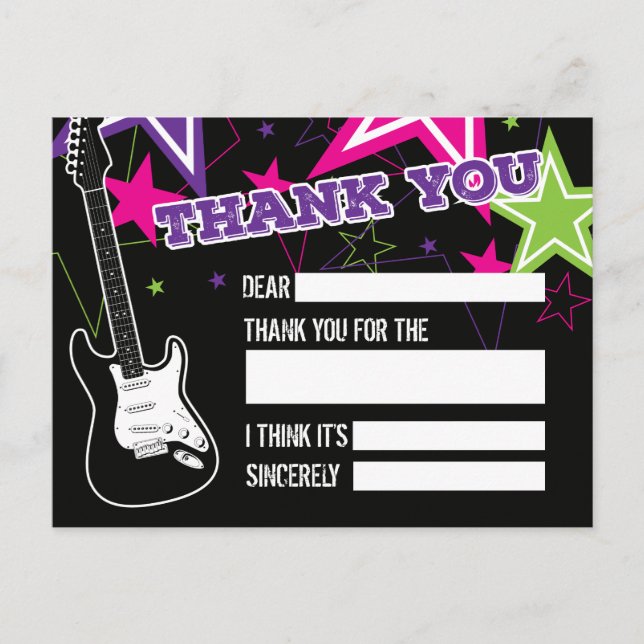 Postal Rock Star Birthday Gracias (Anverso)
