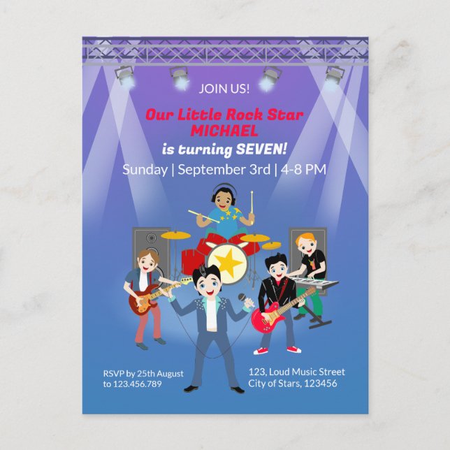 Postal Rock Star Boys Band Birthday Party (Anverso)