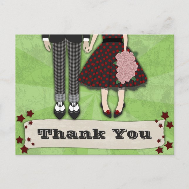 Postal Rockabilly Boda, gracias (Anverso)