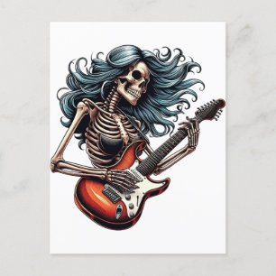 Postal Rocker Skeleton mujer tocando guitarra Arte oscuro