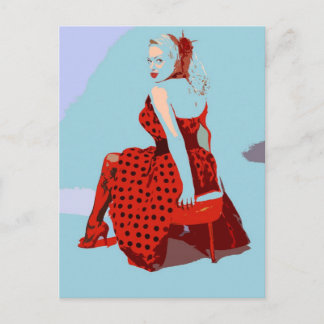 Postal Rockero retro vintage con vestido de punto de polk