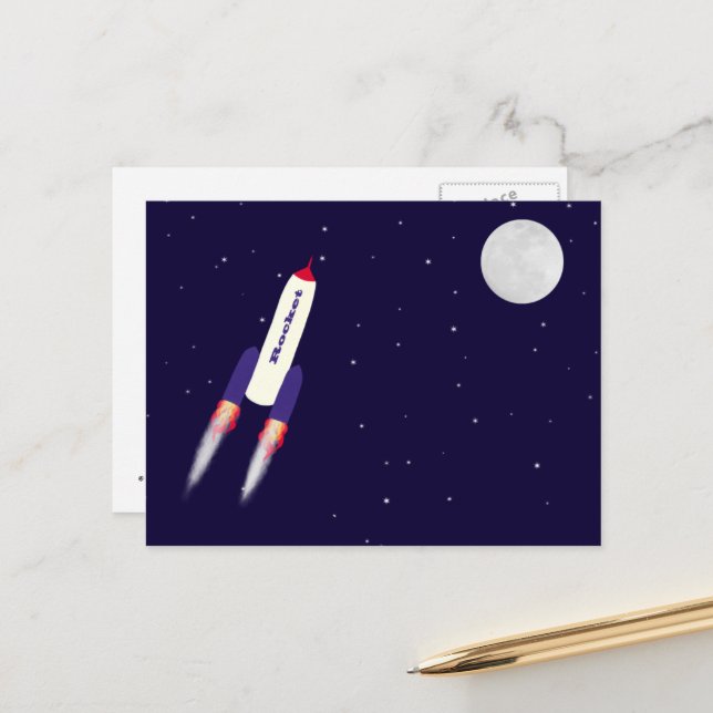Postal Rocket of Red White and Blue in Space Personalizad (Anverso/Reverso In Situ)