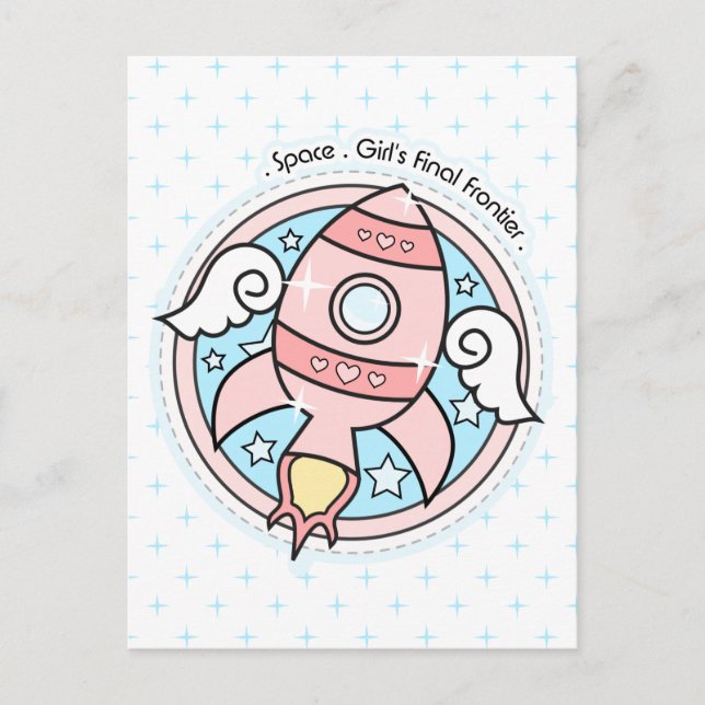 Postal Rocketship Chica Rosa (Anverso)