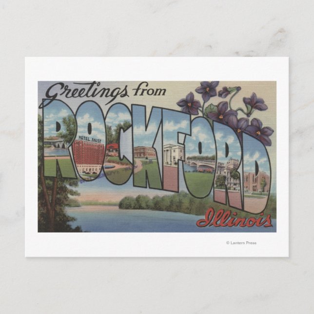 Postal Rockford, Illinois - Escenas de letras grandes (Anverso)
