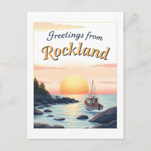 Postal Rockland, Maine – Puestas de sol costeras vintage