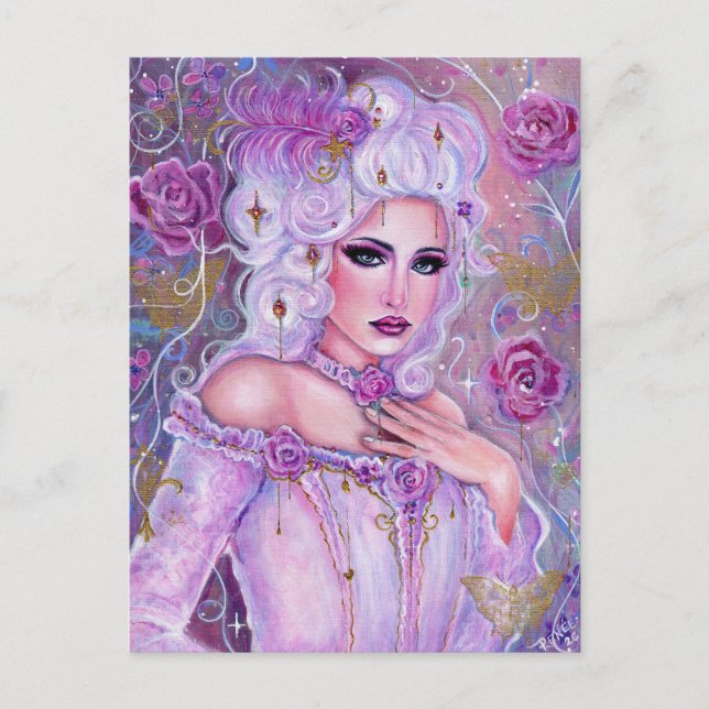Postal Rococo valentine fantasy art by Renee Lavoie (Anverso)