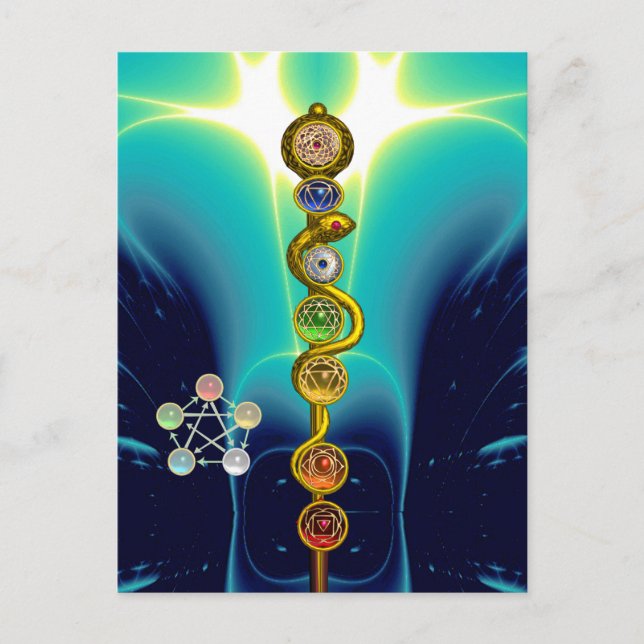 POSTAL ROD DE ASCLEPIUS 7 CHAKRAS,YOGA ,ENERGÍA ESPIRITUA (Anverso)