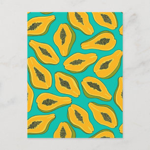 Postal Rodajas de papaya sobre turquesa