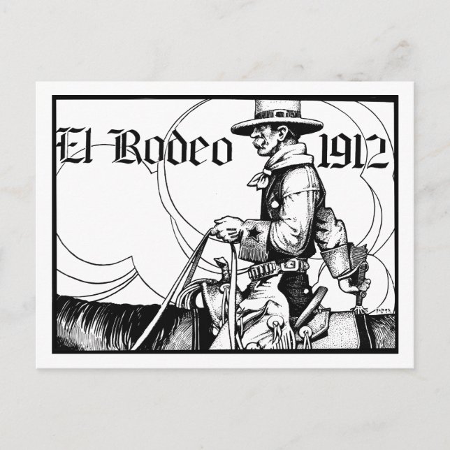 Postal Rodeo Cowboy Country Western Art de 1912 (Anverso)