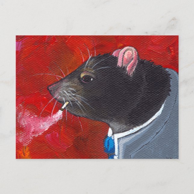 Postal Rodney the Rat - traje de negocios para fumar arte (Anverso)