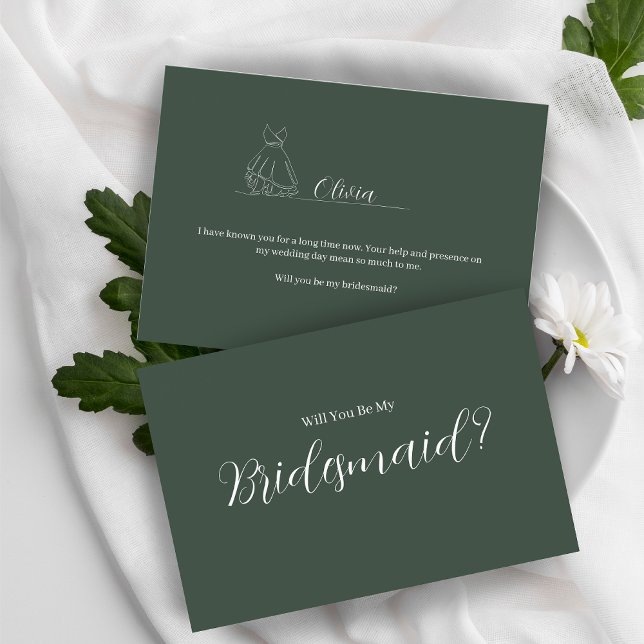 Postal ROE Dusky Green & White Simple Bridesmaid (Subido por el creador)