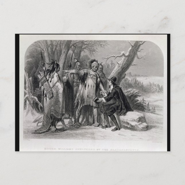 Postal Roger Williams resguardado por los Narragansetts (Anverso)