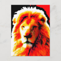 Postal roja de la cabeza del león