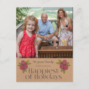 Postal roja de la foto de Navidad de las bayas de