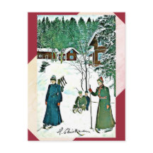 Postal roja/verde de la escena del invierno del