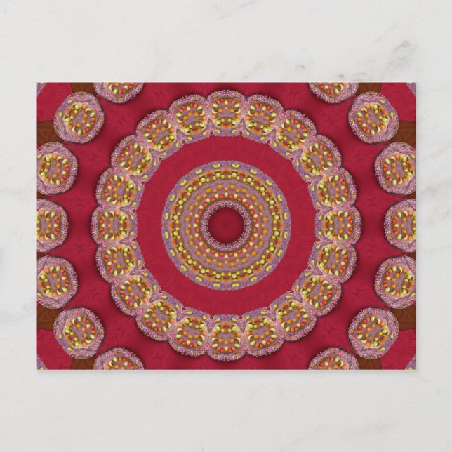 Postal Rojas Amarillas Rosetas Mandala de Oro (Anverso)