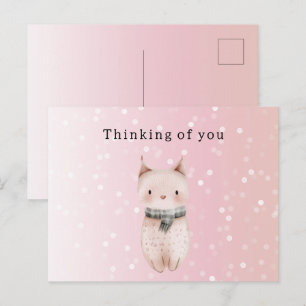 Postal Rojizo Rosa Gato Confeti Puntos Pensando en ti