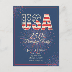 Postal Rojo Blanco Azul USA cumpleaños 250 años 4 de juli