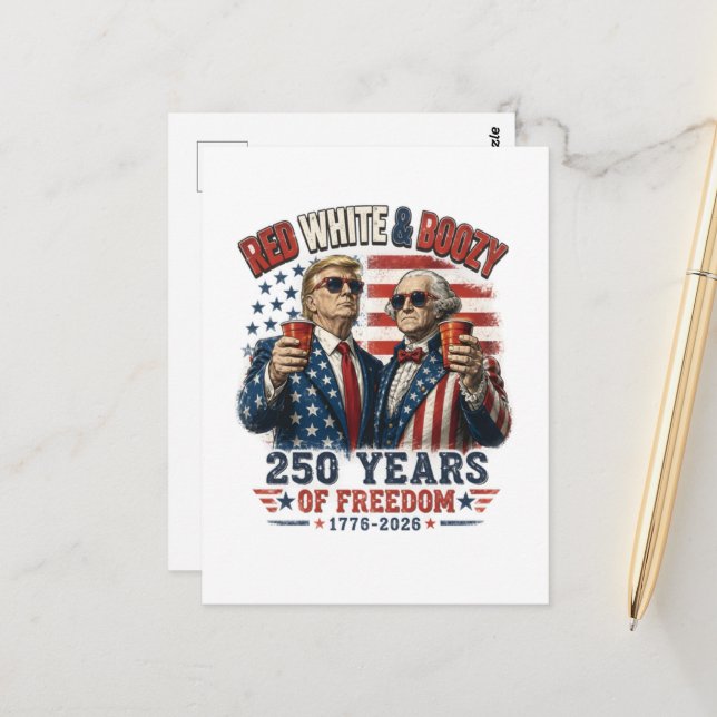 Postal Rojo Blanco Borracho Trump George Washington 250 (Anverso/Reverso In Situ)