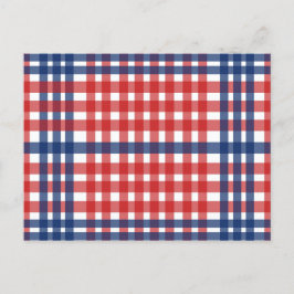 Postal Rojo blanco y azul Gingham Plaid
