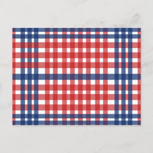 Postal Rojo blanco y azul Gingham Plaid