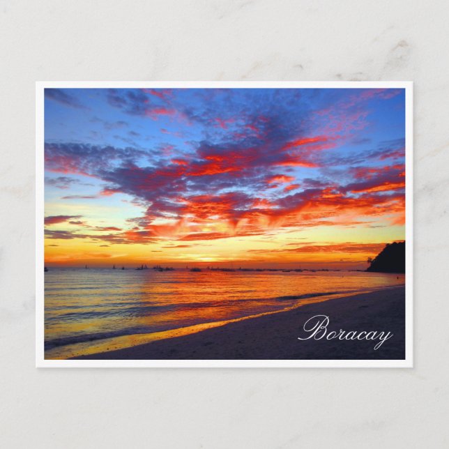 Postal rojo de la puesta de sol de boracay (Anverso)