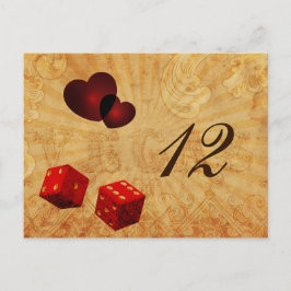 Postal rojo dice números de tabla de Vintage Vegas