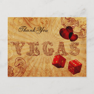 Postal rojo dice Vintage Vegas Gracias