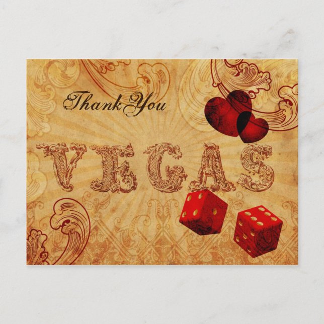 Postal rojo dice Vintage Vegas Gracias (Anverso)
