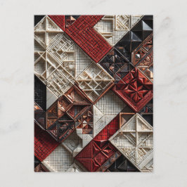 Postal Rojo Negro Marfil Micro Mosaico 3D Geométrico