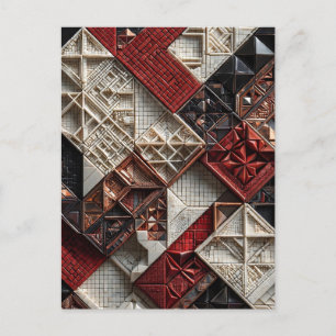 Postal Rojo Negro Marfil Micro Mosaico 3D Geométrico