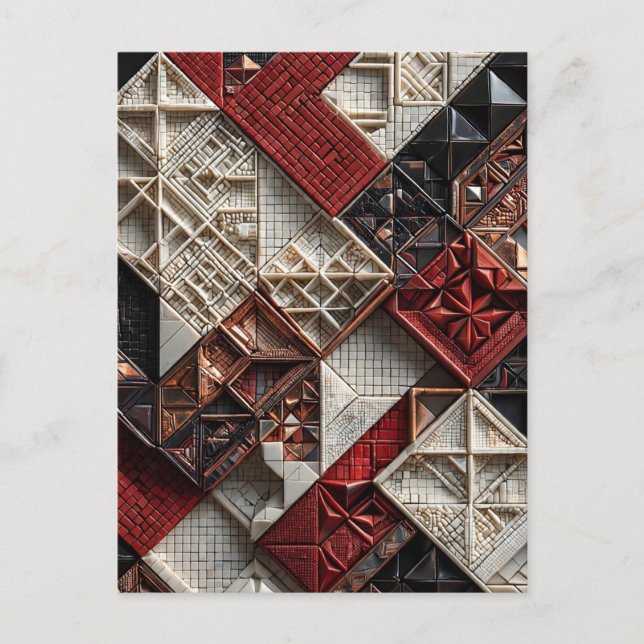 Postal Rojo Negro Marfil Micro Mosaico 3D Geométrico (Anverso)