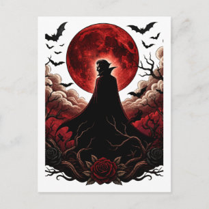 Postal Rojo oscuro vampiro luna gótica Halloween