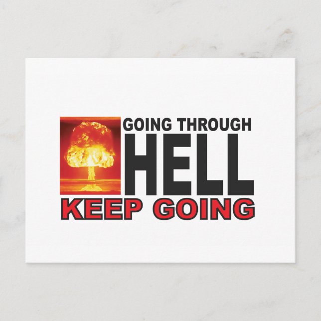 Postal rojo pasando por el infierno sigue adelante (Anverso)