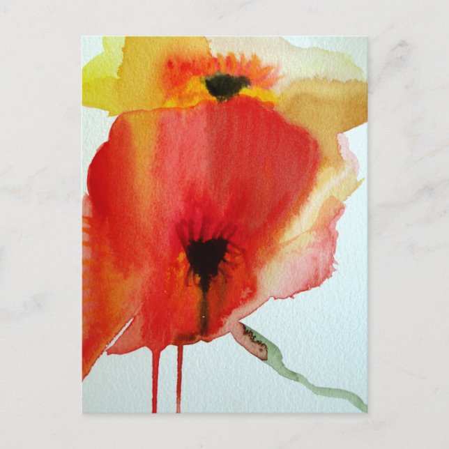 Postal Rojo Poppies acuarela arte floral moderno (Anverso)