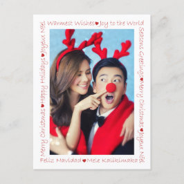 Postal Rojo Rústico Corazones y Xmas Palabras 2 Frontera