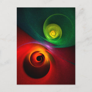 Postal Rojo Verde Yin Yang Patrón de Arte Abstracto Moder