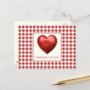 Postal Rojo vintage y Cream Gingham con corazón
