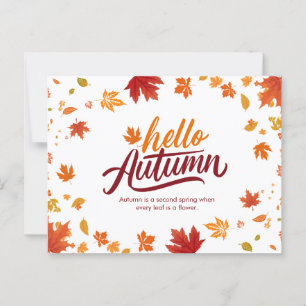Postal Rojo y Naranja Hola otoño Ilustrativo