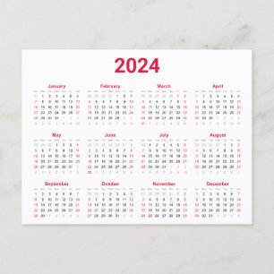 Postal Rojo y Negro 2024 Año en Glance Calendar