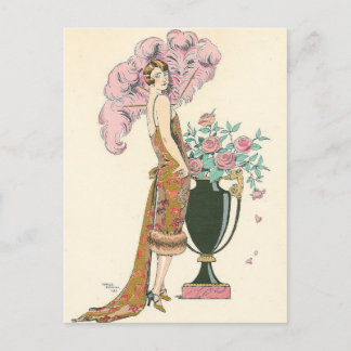 Postal Rojo y oro por George Barbier