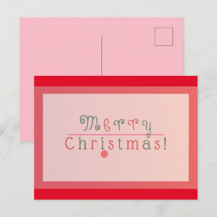 Postal Rojo y rosa Jolly Merry Christmas y adorno