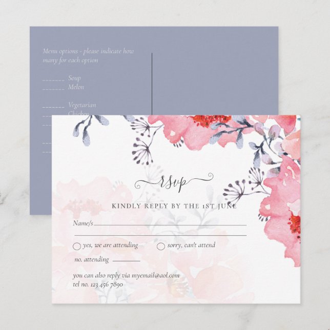 Postal Rojor Presupuestario Rosa Floral Polvoriento Azul  (Anverso / Reverso)